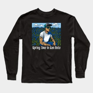 Vintage Spring Time in San Antonio // Funny Texas Bluebonnet Pose Long Sleeve T-Shirt